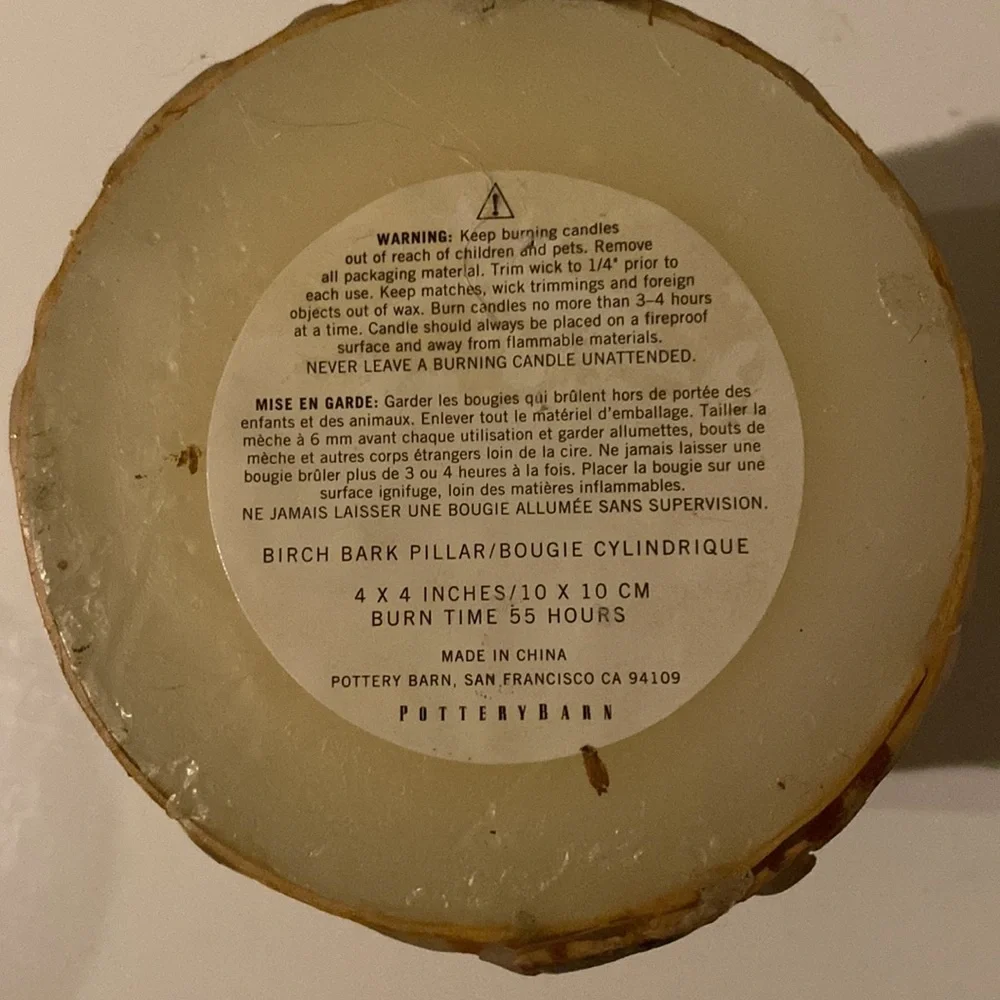 Pottery Barn Birch Bark Pillar Candle 4x4